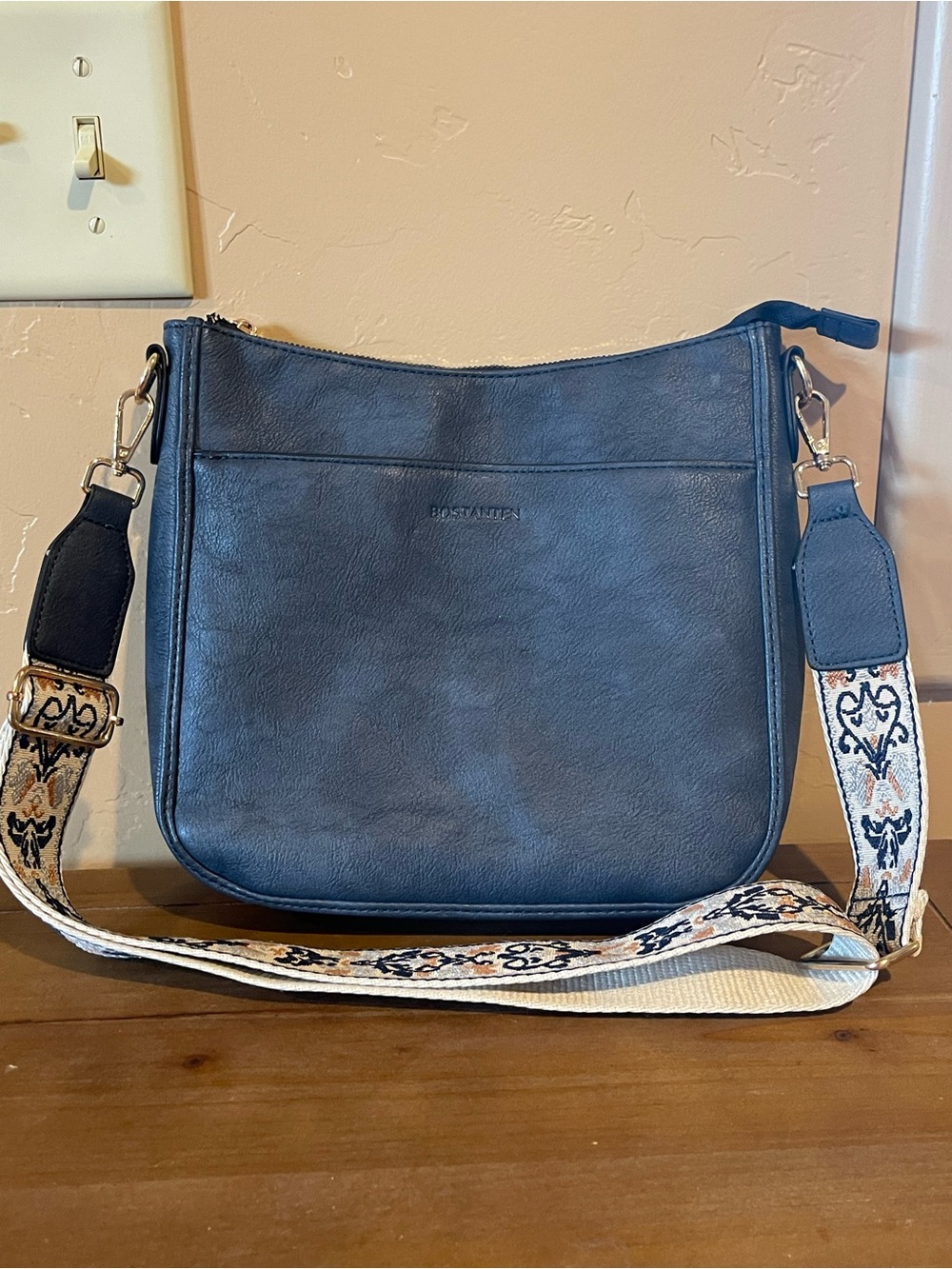 Blue Crossbody Bag with Decorative Removable Strap